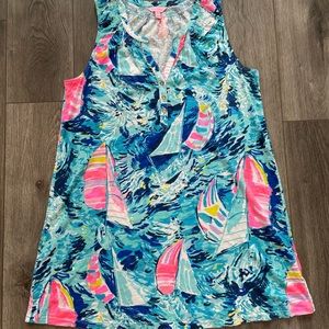 Lilly Pulitzer Womens XL Tideline Blue Hey Bay Essie Dress Sailboat Beach Cotton
